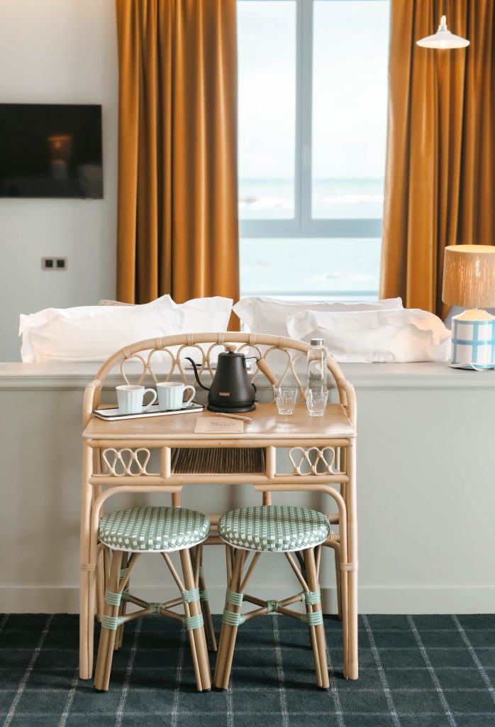 tea and coffee corner in one of the suites in our Finistère seaside hotel